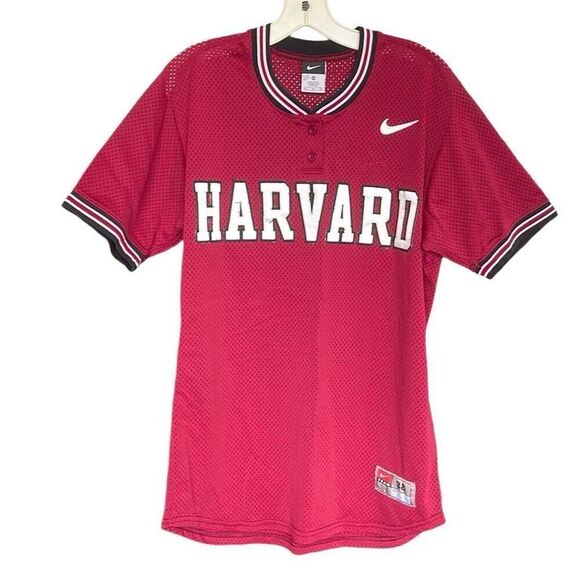 Nike Unisex Harvard 28 Two Buttons Stripe Trim Short Sleeve Jersey Red Size 38 M - Picture 1 of 6